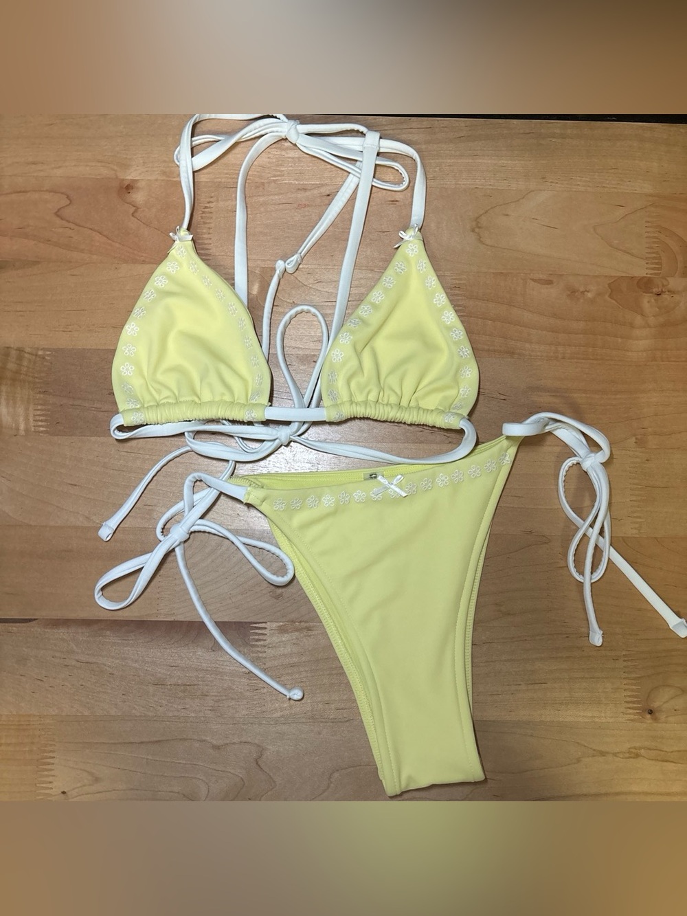 Victoria's Secret pink by Frankies Bikinis yellow and white bikini set